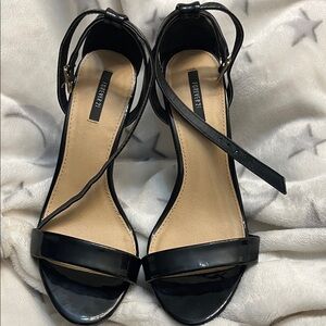 Forever 21 Black Patent Strappy Ankle-Heel Sandals